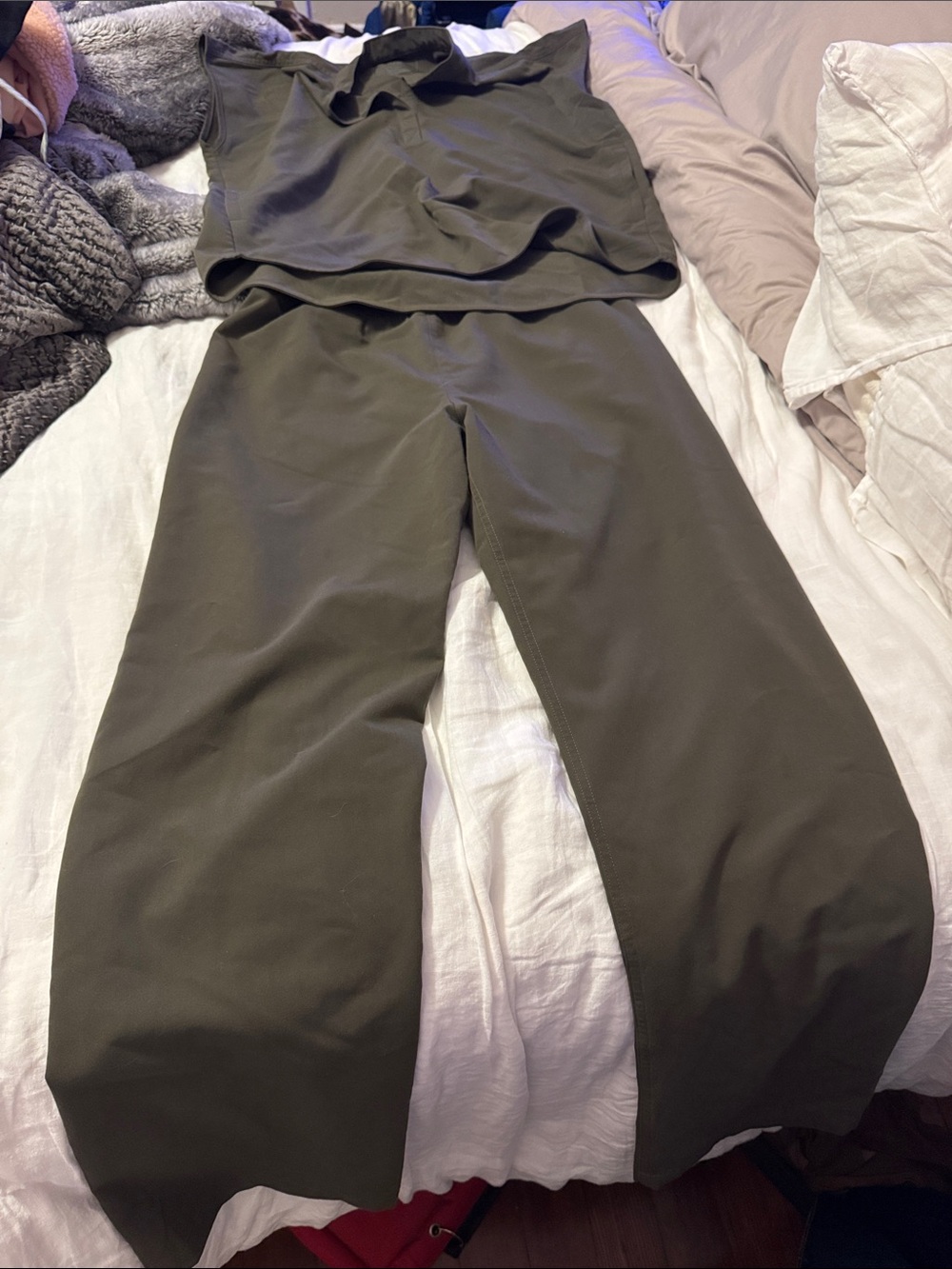 Figs Spruce Green large Livingston high waisted pants and medium Rafaela top